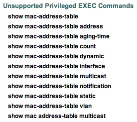 Cisco IOS 12.2(40)SE Unsupported Privileged MAC Address EXEC Commands